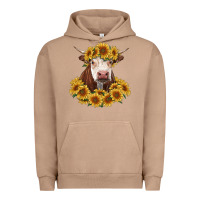 Pigment Burro hereford cow with sunflowers Urban Hoodie - RanaPortraitStore