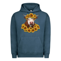 Pigment Midnight Navy hereford cow with sunflowers Urban Hoodie - RanaPortraitStore