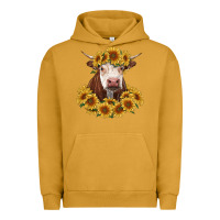 Pigment Peanut Butter hereford cow with sunflowers Urban Hoodie - RanaPortraitStore