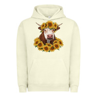 Pigment Pistachio hereford cow with sunflowers Urban Hoodie - RanaPortraitStore