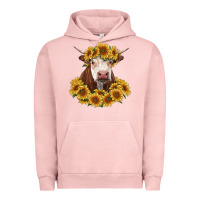 Pigment Salmon hereford cow with sunflowers Urban Hoodie - RanaPortraitStore