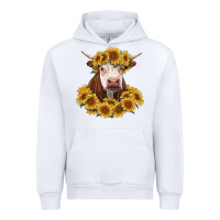 White hereford cow with sunflowers Urban Hoodie - RanaPortraitStore