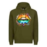 Army Green rainbow lips Premium Hoodie - Zillion Design Studio