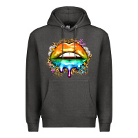 Charcoal Heather rainbow lips Premium Hoodie - Zillion Design Studio