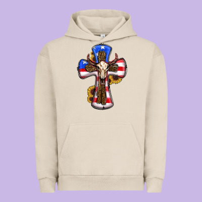 American Flag Cross Cow Skull Sunflowers Urban Hoodie Designed By Ranaportraitstore