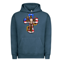 Pigment Midnight Navy american flag cross cow skull sunflowers Urban Hoodie - RanaPortraitStore
