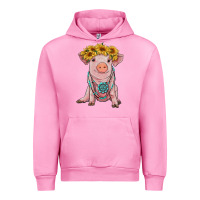 Fuchsia Pink sunflower pig with gemstone Urban Hoodie - RanaPortraitStore