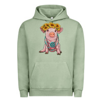 Pigment Oil Green sunflower pig with gemstone Urban Hoodie - RanaPortraitStore
