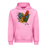 Fuchsia Pink rooster with sunflowers Urban Hoodie - RanaPortraitStore