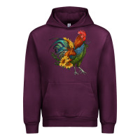Mauve Wine rooster with sunflowers Urban Hoodie - RanaPortraitStore