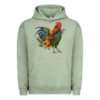 Pigment Oil Green rooster with sunflowers Urban Hoodie - RanaPortraitStore