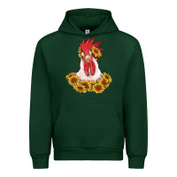 Forest Green rooster head with sunflowers Urban Hoodie - RanaPortraitStore