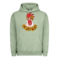 Pigment Oil Green rooster head with sunflowers Urban Hoodie - RanaPortraitStore