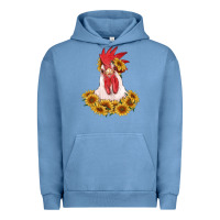 Pigment Pebble Blue rooster head with sunflowers Urban Hoodie - RanaPortraitStore