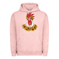 Pigment Salmon rooster head with sunflowers Urban Hoodie - RanaPortraitStore