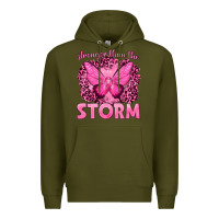 Army Green Stronger Than The Storm Breast Cancer Premium Hoodie - texasbilliewilder