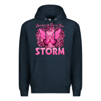 Navy Stronger Than The Storm Breast Cancer Premium Hoodie - texasbilliewilder