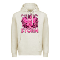 Oatmeal Heather Stronger Than The Storm Breast Cancer Premium Hoodie - texasbilliewilder
