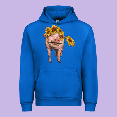 Pig With Sunflowers Urban Hoodie Designed By Ranaportraitstore
