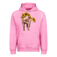 Fuchsia Pink pig with sunflowers Urban Hoodie - RanaPortraitStore
