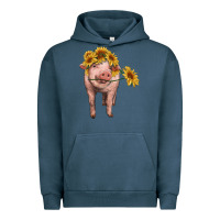 Pigment Midnight Navy pig with sunflowers Urban Hoodie - RanaPortraitStore