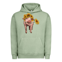 Pigment Oil Green pig with sunflowers Urban Hoodie - RanaPortraitStore