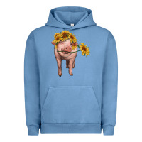 Pigment Pebble Blue pig with sunflowers Urban Hoodie - RanaPortraitStore