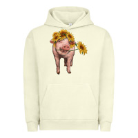 Pigment Pistachio pig with sunflowers Urban Hoodie - RanaPortraitStore