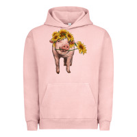 Pigment Salmon pig with sunflowers Urban Hoodie - RanaPortraitStore