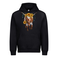 Black longhorn cow with sunflowers Urban Hoodie - RanaPortraitStore