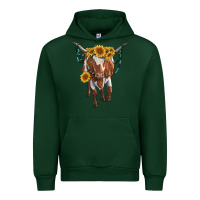 Forest Green longhorn cow with sunflowers Urban Hoodie - RanaPortraitStore