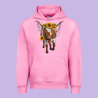 Longhorn Cow With Sunflowers Urban Hoodie Designed By Ranaportraitstore