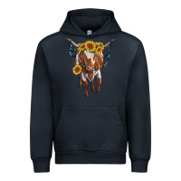 Navy longhorn cow with sunflowers Urban Hoodie - RanaPortraitStore
