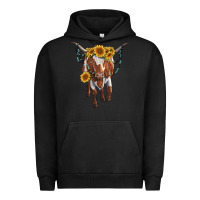 Pigment Black longhorn cow with sunflowers Urban Hoodie - RanaPortraitStore