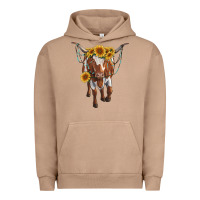 Pigment Burro longhorn cow with sunflowers Urban Hoodie - RanaPortraitStore