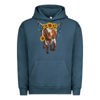 Pigment Midnight Navy longhorn cow with sunflowers Urban Hoodie - RanaPortraitStore