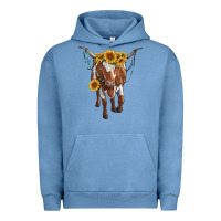 Pigment Pebble Blue longhorn cow with sunflowers Urban Hoodie - RanaPortraitStore