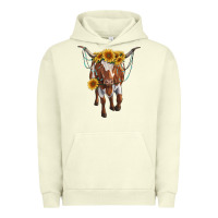 Pigment Pistachio longhorn cow with sunflowers Urban Hoodie - RanaPortraitStore