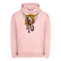 Pigment Salmon longhorn cow with sunflowers Urban Hoodie - RanaPortraitStore