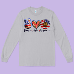 Peace Love America Long Sleeve Tee Designed By Barkaloodesign