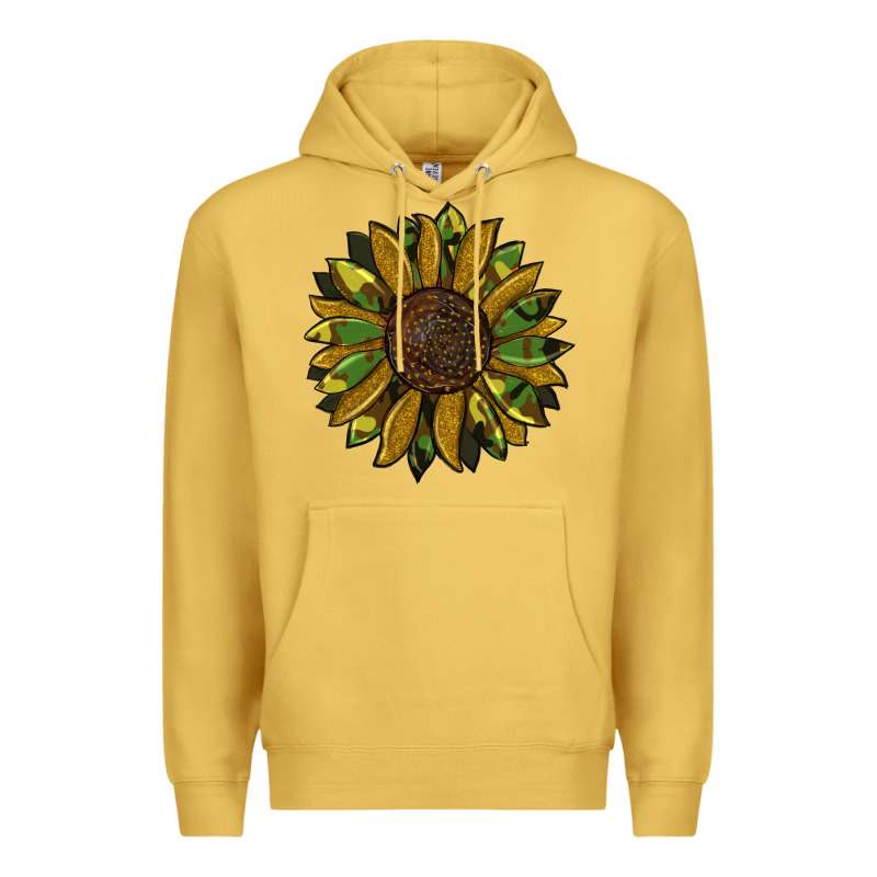 Camouflage Flitter Sunflowers Premium Hoodie by RanaPortraitStore | Teevron
