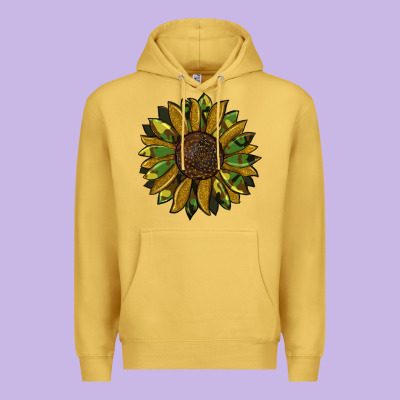 Camouflage Flitter Sunflowers Premium Hoodie Designed By Ranaportraitstore