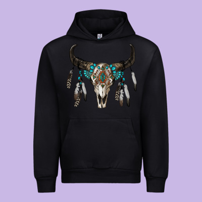 Boho Bull Skull Urban Hoodie Designed By Ranaportraitstore