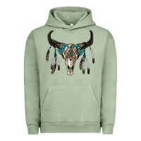 Pigment Oil Green boho bull skull Urban Hoodie - RanaPortraitStore
