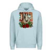 Blue Mist horses with roses Premium Hoodie - RanaPortraitStore