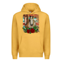 Mustard horses with roses Premium Hoodie - RanaPortraitStore
