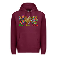 Burgundy peace love autism Premium Hoodie - Zillion Design Studio