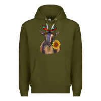 Army Green sunflower aztec ribbon goat Premium Hoodie - RanaPortraitStore
