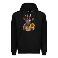 Black sunflower aztec ribbon goat Premium Hoodie - RanaPortraitStore