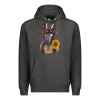 Charcoal Heather sunflower aztec ribbon goat Premium Hoodie - RanaPortraitStore